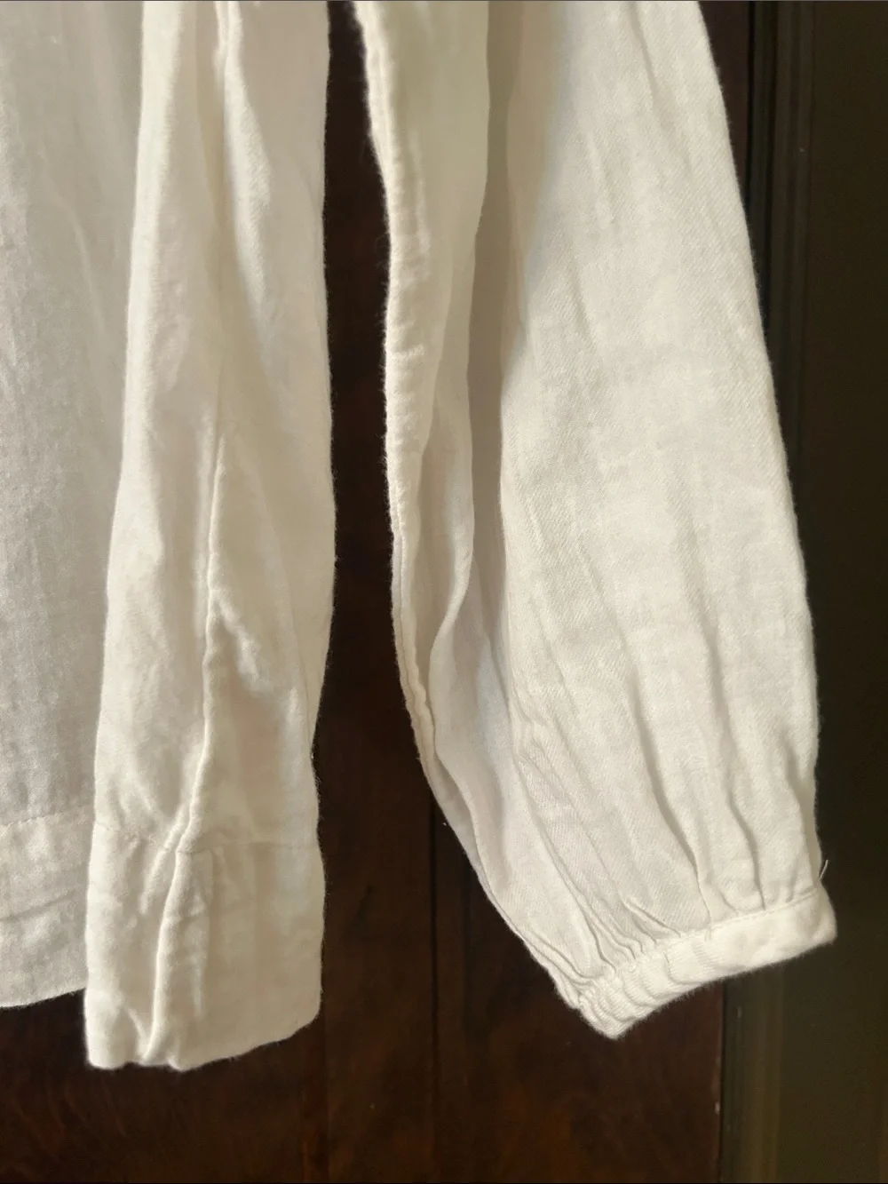White Long-Sleeve Smocked Peasant Top with Pink Embroidery - Picture 3 of 10